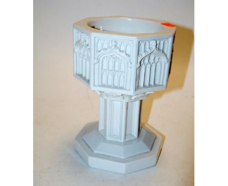 A Minton stoneware model of a church font in the Gothic style, having impressed mark verso, h.19cm