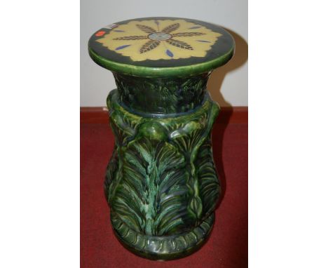 A ceramic jardiniere stand, having acanthus leaf decoration, h.49cm