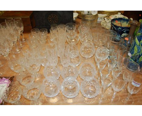 A large collection of cut and other glassware to include a set of six brandy balloons etc