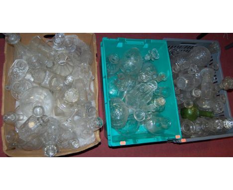 Three boxes of miscellaneous glassware to include mainly 19th century and later decanters (many lacking  stoppers)