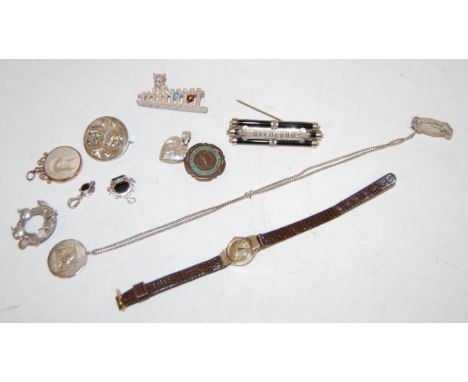 A small collection of assorted principally silver and white metal jewellery, to include; pierced mizpah brooch and a ladies R