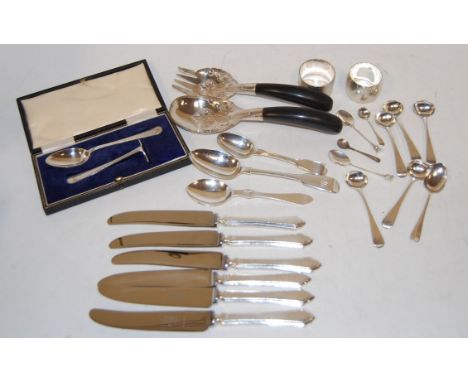 An early 20th century silver two-piece christening set, in fitted leather case; together with various other 19th century and 
