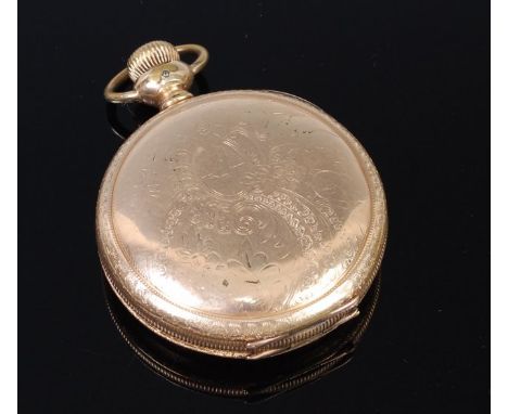 A Hampden Watch Co of the United States, gold plated gents full hunter pocket watch having signed white enamel dial, keyless 