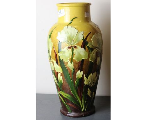 An art pottery Burmantofts vase decorated with Iris