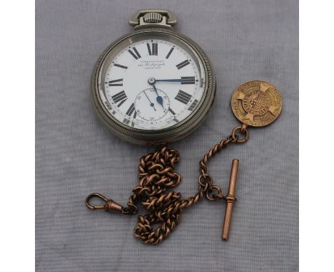 Railwayana: A Winegarten's nickel plated "Railway Regulator" pocket watch, having signed white enamel Roman numeral dial with