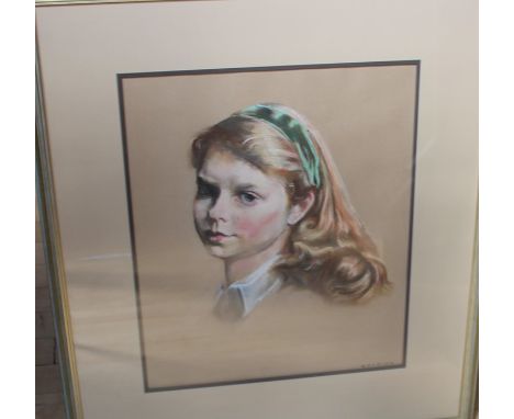 Sean Keating PRHA HRSA (1889-1977), "Portrait of Shirley Coburn as a young girl" pastel on tinted paper, signed lower right, 