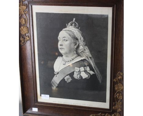 "Her Most Gracious Majesty", an engraving of Queen Victoria after the portrait by Proffesor Von Angeli, image 38cm x 30.5cm, 