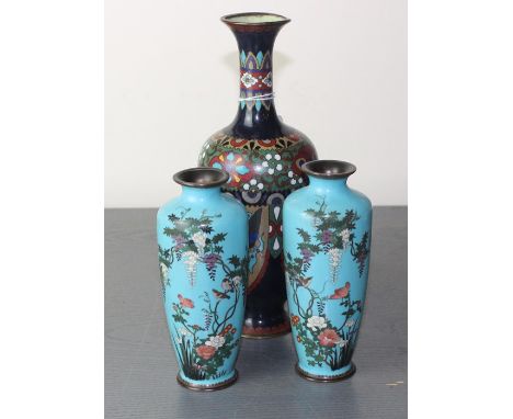 Three 19th cent Japanese cloisonne vases 