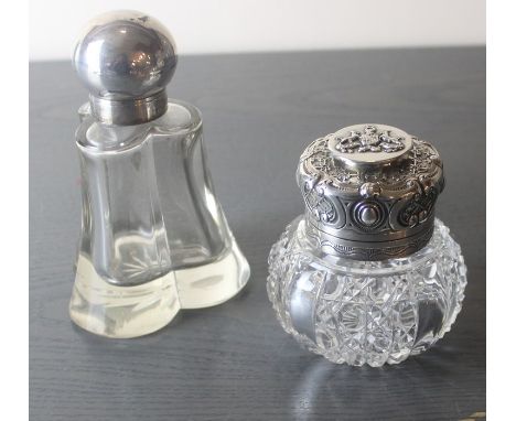 A Victorian silver and hobnail cut glass scent bottle, by John Grinsell &amp; Sons, assayed London 1896, the lattice embossed