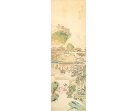 An early 20th cent Chinese scroll with ebony roundels
