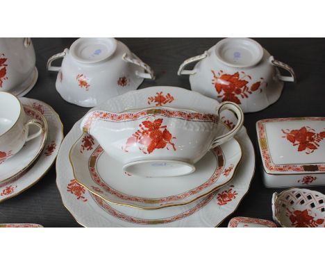 An extensive Herend Apponyi (Chinese Bouquet) pattern hand painted porcelain part dinner and tea service, gilt heightened in 