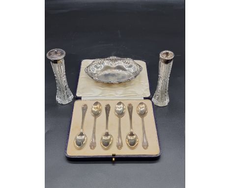 A cased set of six silver coffee spoons, by C W Fletcher &amp; Son Ltd., Sheffield 1926, in Asprey leather case; together wit