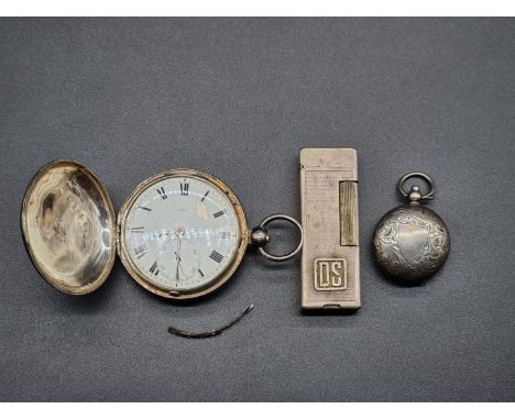 A silver hunter cased pocket watch, the movement signed 'Sowter, Oxford', hallmarked London 1866, 43mm dial; together with a 