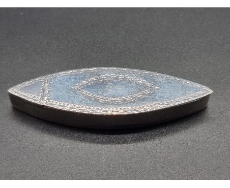 A George III bright cut silver navette form snuff box, by I G ?, Birmingham 1785, 21g, 7.5cm wide. 