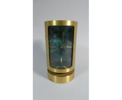 A Cylindrical Swiza Brass Cased Alarm Clock c.1970, Swiss Made Movement Needs Attention but Alarm Functioning, 12cm High 
