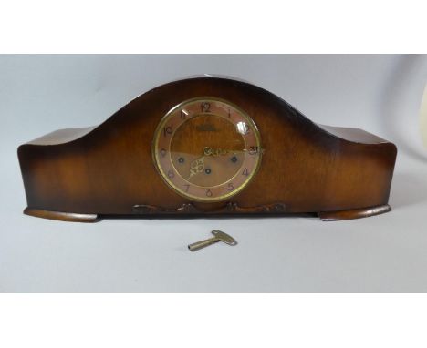 A Walnut Cased Rolls 'Monster' Mantle Clock with Westminster Chime Movement, 65cm Wide 