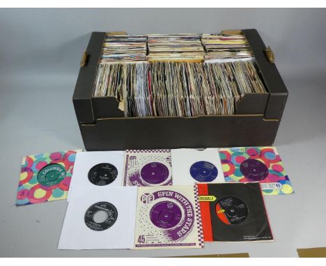 A Box Containing Over 350 Single Records From the 60's, 70's, 80's and 90's 