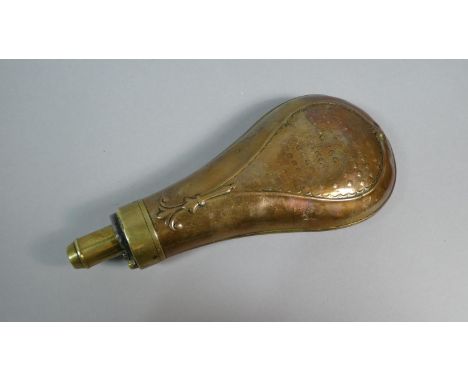 A 19th Century Brass Mounted Copper Shot Flask with Measuring Spout, Stamped Hawksley 