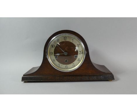 An Edwardian Oak Westminster Chime Napoleon Hat Mantle Clock 