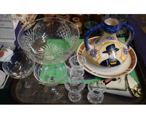 A Tray of Ceramics and Glassware to Include Quimper Two Handled Vase 
