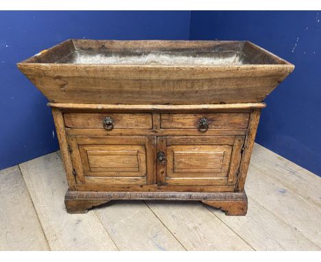 C19th Italian dough trough, with two single drawer sand cupboard beneath, 100w x 81cm H 