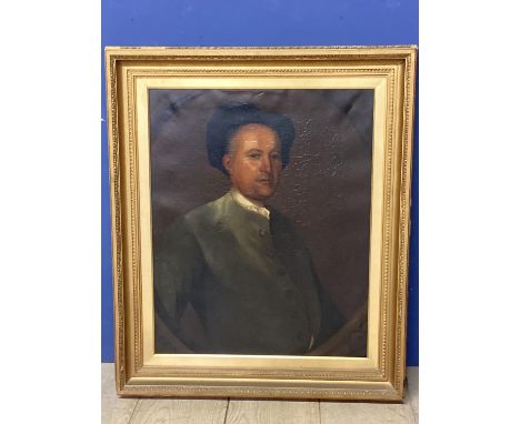 C19th  oil on canvas, half portrait, label verso bears writing "William Page of Worcester C.1670 Father of Anne Page who marr