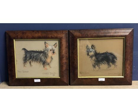 Pair of glazed framed charcoal/chalk portrait drawings of terriers, one signed lower left Harvey Smith, Carolyn Alexander 196