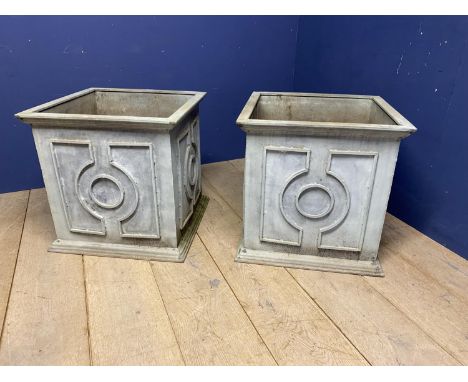Pair of large classical style square, light weight, garden planters (not lead!), probably tin 60 x 60 x 60cm