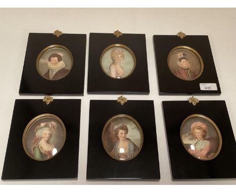 6 modern portrait miniatures, labelled verso: Lady Rushout painted by Gcosway and Engraved by T Burke, Published Sept 10 1791