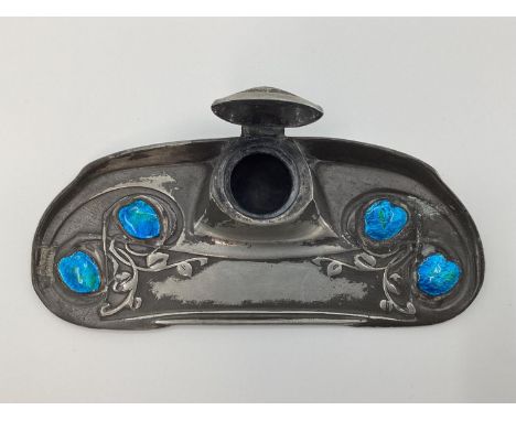 Liberty &amp; CO Arts and Crafts Liberty Inkwell, with enamel decoration by Archibold Knox, marked to base English Pewter mad