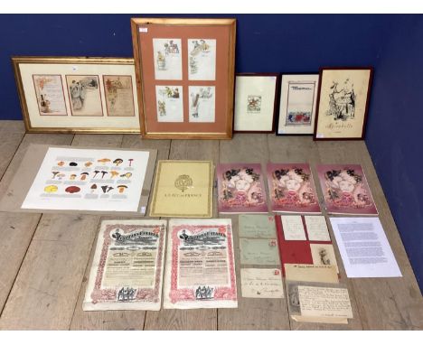 A quantity of framed and glazed and other menus and memorabilia from La Gavroche and The Late Roux Brothers clearance, includ