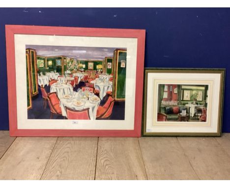 R Bamble, painting of the interior of La Gavroche restaurant, in a pink and glazed frame, Provenance: all from the famous Rou