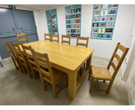 A good bespoke made, light blond ASH dining table (NOT CHAIRS - THE CHAIRS ARE LOT 499) 121cm x 244cm x 79cm. table can seat 