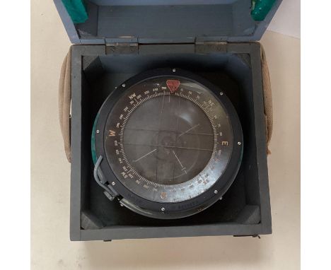 A British Militiary wooden cased instrument/compass, in original painted grey pine box, possibly airforce 