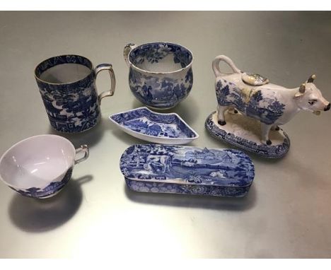 A mixed lot comprising a Prattware style 18thc tankard with linear incised design, with transfer printed pattern, a Chinese p