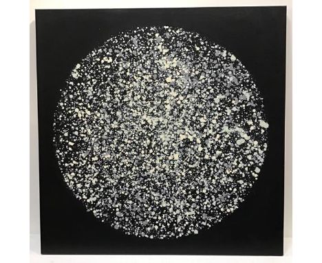 Tambo, A circular Splattered Moon, on canvas (90cm x 90cm) accompanied by similar decorated candlestick holder and candles