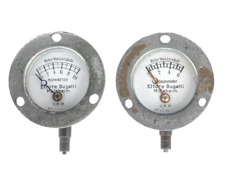 Two early Bugatti dashboard pressure gauges, 1909-1919,manufactured in the Molsheim factory in the German controlled region o