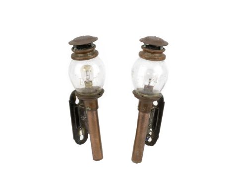 An interesting pair of Edwardian era Paris motor salon electric wall-lights by Albert Butin of Paris,manufactured by Albert B