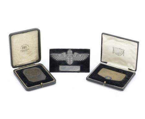 Three pre-War race medals for Brooklands and Donington, awarded to Basil Eyston and Charles Goodacre,comprising an Essex Moto