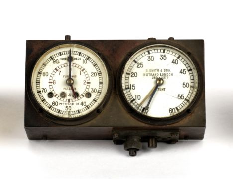 An S Smith &amp; Sons combination Distance Meter and Speedometer, British, patented 1910,angled bronze block numbered 470163 