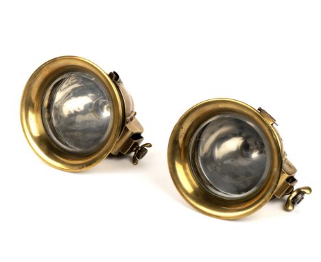 A pair of CAV model 'H.S.' electric sidelamps,Reg No.430860 Pat No.15966, brass bodied, flange mounted, 4¾ inch bevelled clea