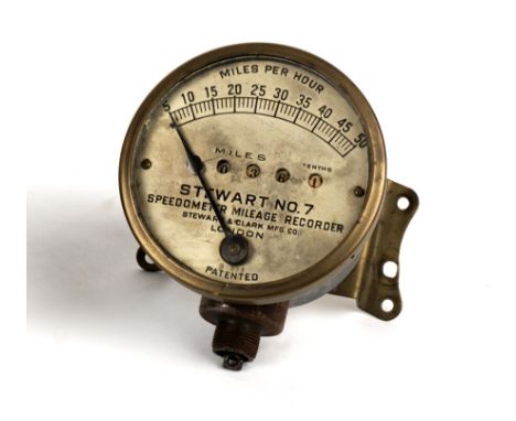 A Stewart No 7 Speedometer Milage Recorder,by Stewart &amp; Clark of London, nickelled dial numbered E205 with 5-50mph scale,