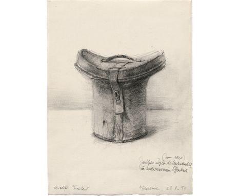 Escher, Rolf -- Goethes Zylinderhutschachtel.Grauer Stift auf Velin. 32,3 x 24 cm. Unten links signiert "Rolf Escher", unten 