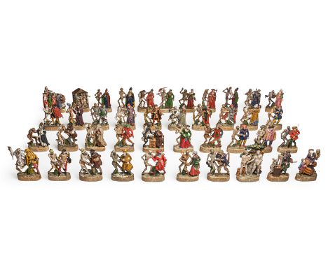 Sohn, Anton -- Der Zizenhausener Totentanz.41 (von 42) Figuren aus Ton, rückseitig abgeflacht, farbige Fassungen, auf den Pli