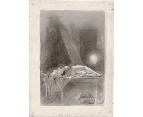 Rops, Félicien -- À un dîner d’athées (Das Dinner der Atheisten). Graphit, Bleistift und braune Kreide, teils gewischt, ausra