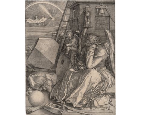 Dürer, Albrecht -- Die Melancholie (Melencolia I). Kupferstich. 23,6 x 18,6 cm. 1514. B. 74, Meder 75 II, mit der Richtigstel