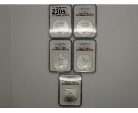 Five NGC slabbed 2006 American silver Liberty dollars. UK P&amp;P Group 1 (£16+VAT for the first lot and £2+VAT for subsequen