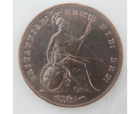1854 - copper penny of queen Victoria - gVF scratches. UK P&amp;P Group 0 (£6+VAT for the first lot and £1+VAT for subsequent