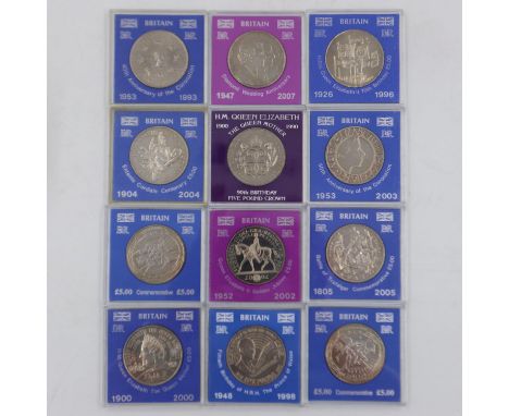 Twelve Commemorative UK £5 coins. UK P&amp;P Group 1 (£16+VAT for the first lot and £2+VAT for subsequent lots) 