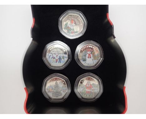 Limited edition Christmas coloured 50p coin set. UK P&amp;P Group 1 (£16+VAT for the first lot and £2+VAT for subsequent lots